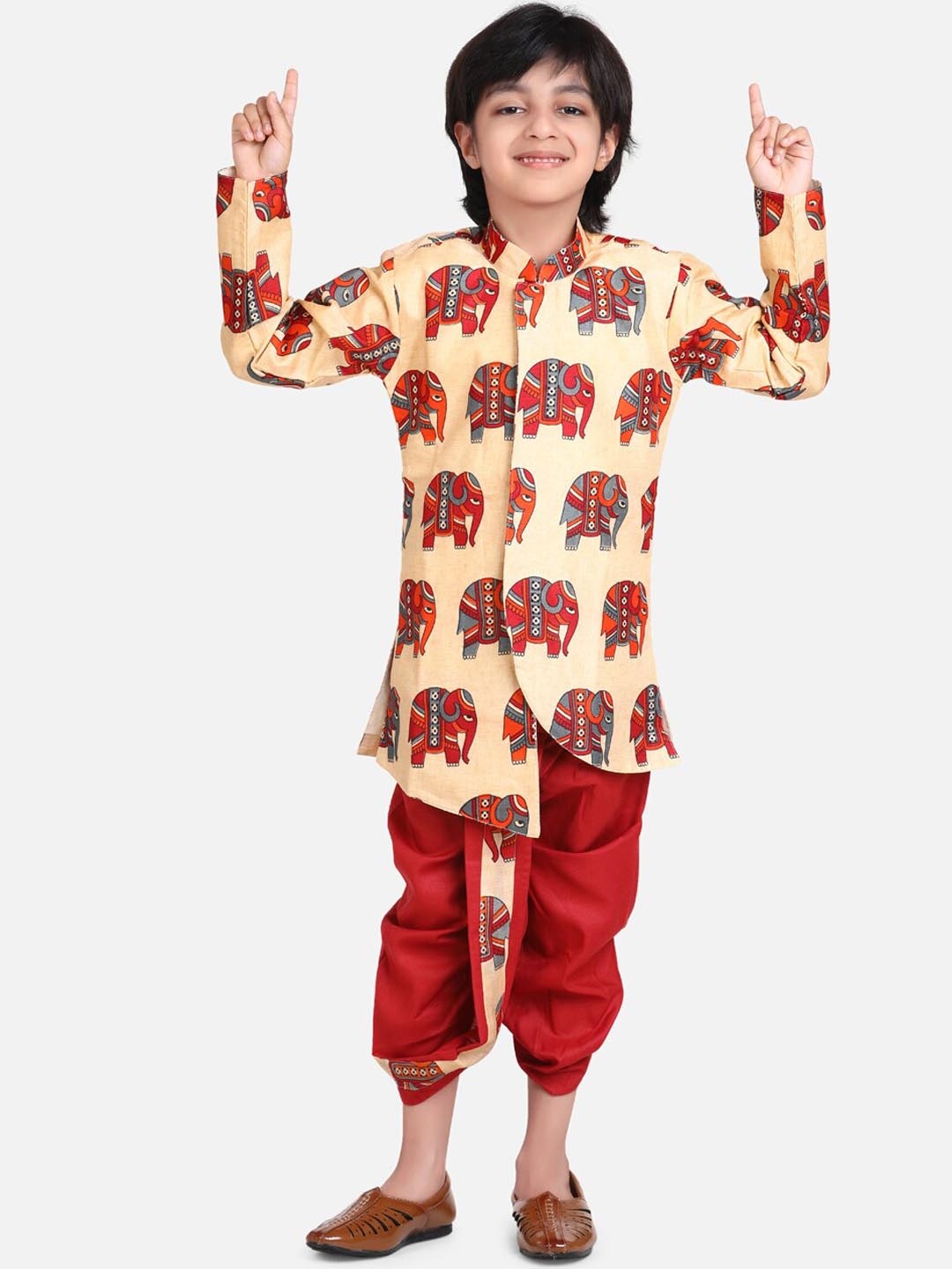 

BownBee Boys Red & Beige Printed Sherwani Set