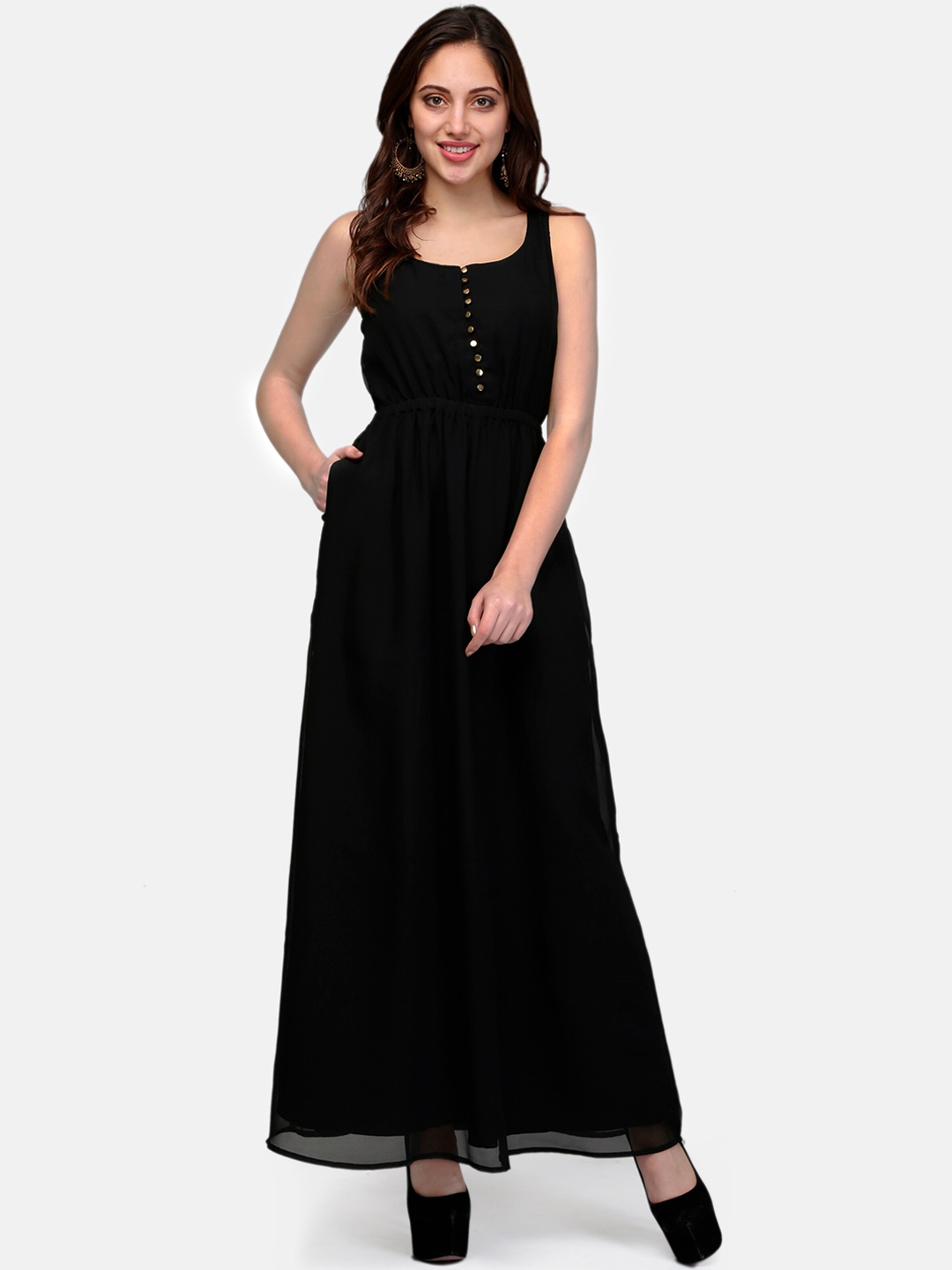 V&M Women Black Solid Maxi Dress