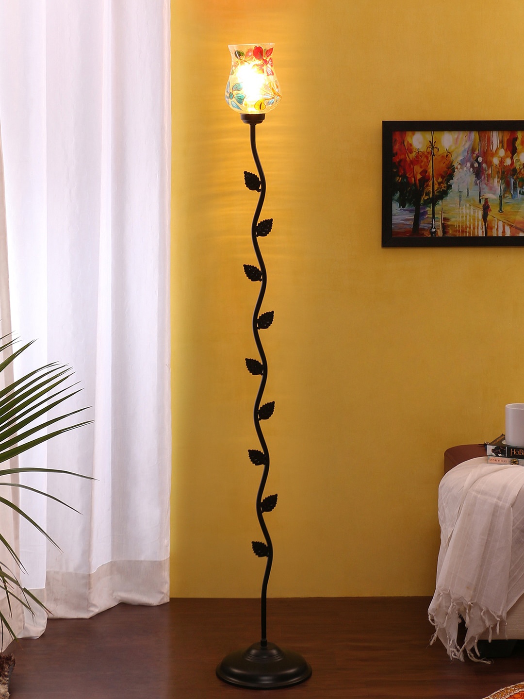 Devansh White & Black Solid Embellished Mosaic Glass Torchiere