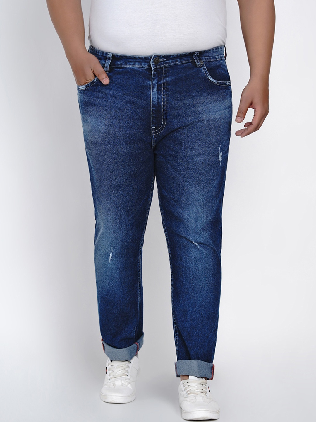 

John Pride Men Plus Size Regular Fit Mid-Rise Low Distress Stretchable Jeans, Blue