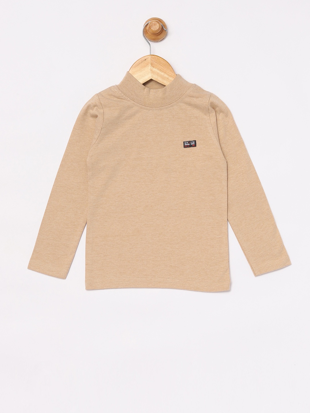 

SCAMPY Boys Beige Solid High Neck T-shirt