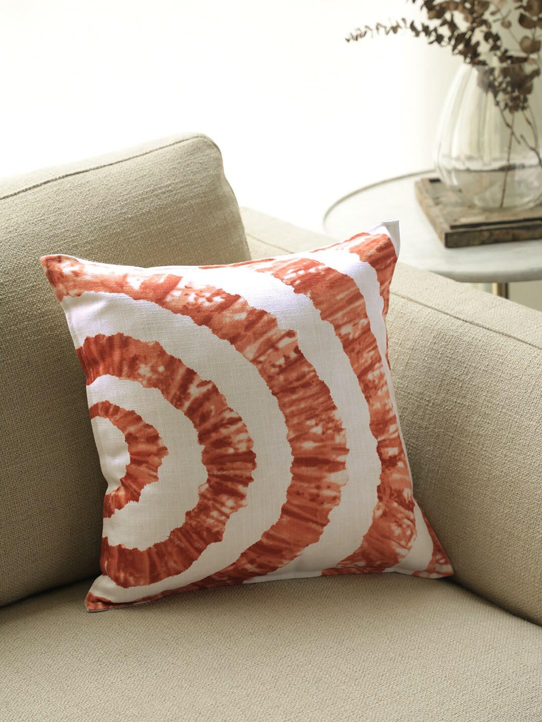 

BLUE BOAT Rust Brown & White Single Abstract Square Cushion Covers