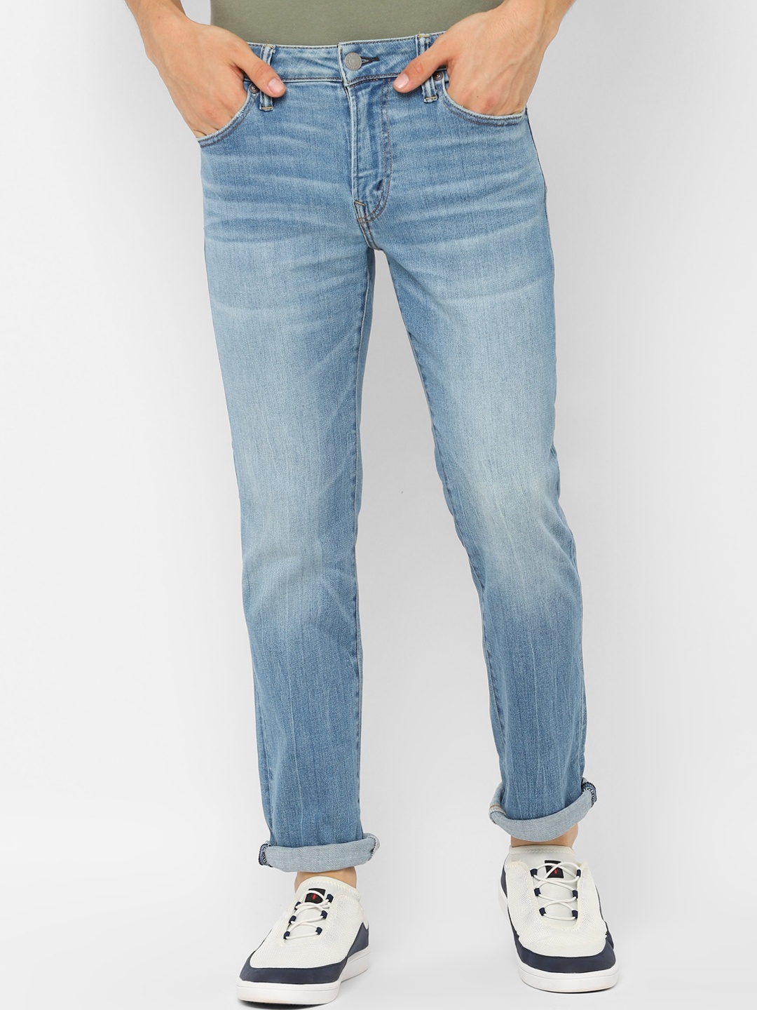 

AMERICAN EAGLE OUTFITTERS Men Blue Slim Fit Mid-Rise Low Distress Stretchable Jeans