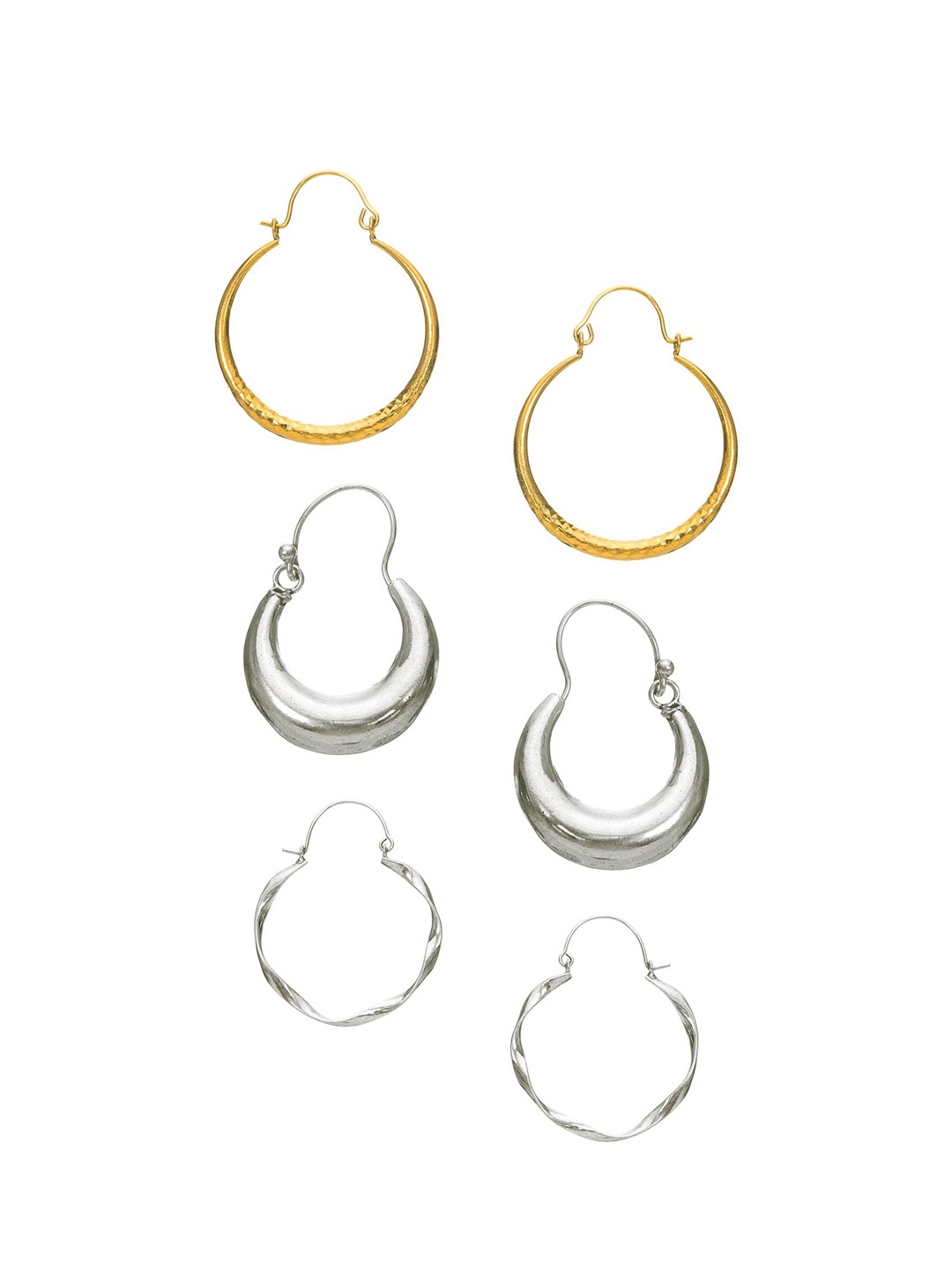 

INDYA Set Of 3 Silver-Toned Circular Hoop Earrings