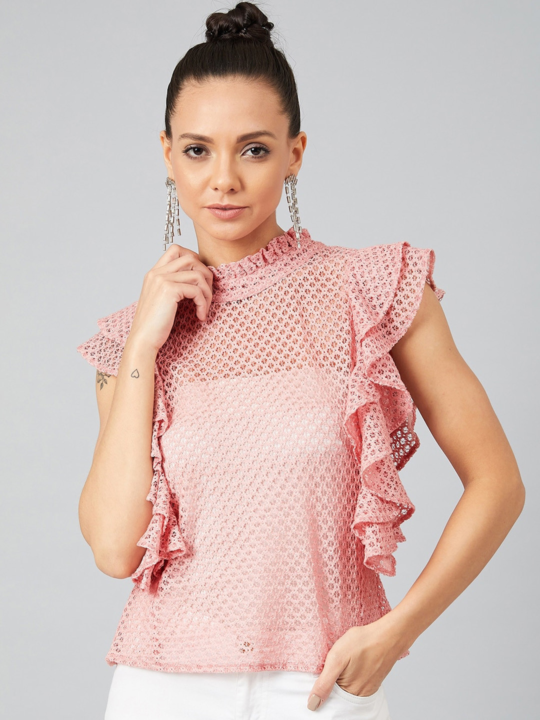 

Athena Women Peach-Coloured Self Design Top