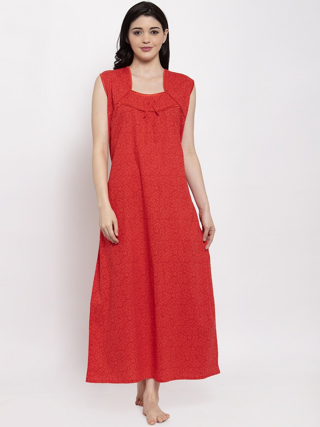 

Secret Wish Red Printed Maxi Cotton Nightdress