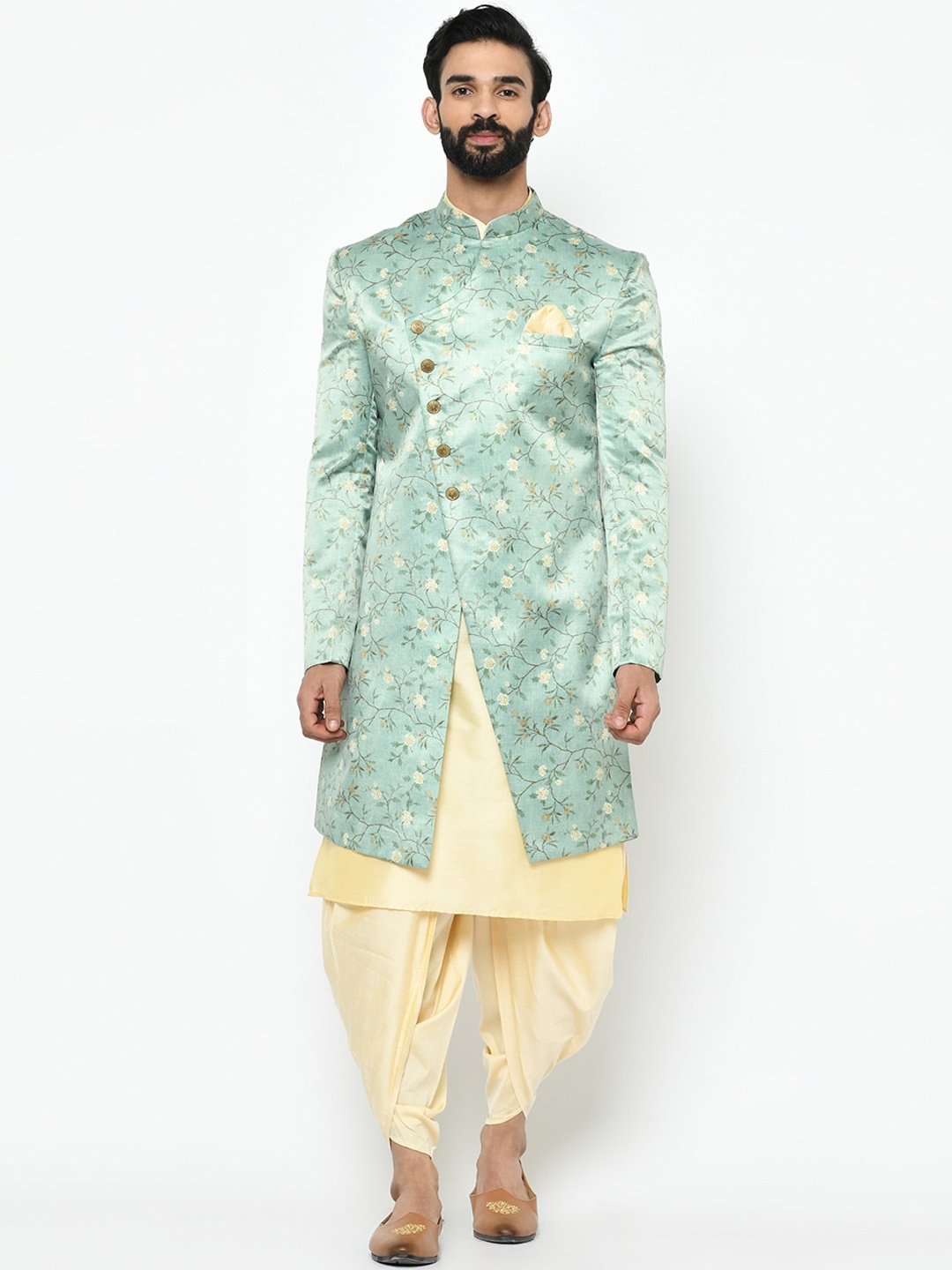 

KISAH Men Kurta Indowestern Sherwani Set, Sea green