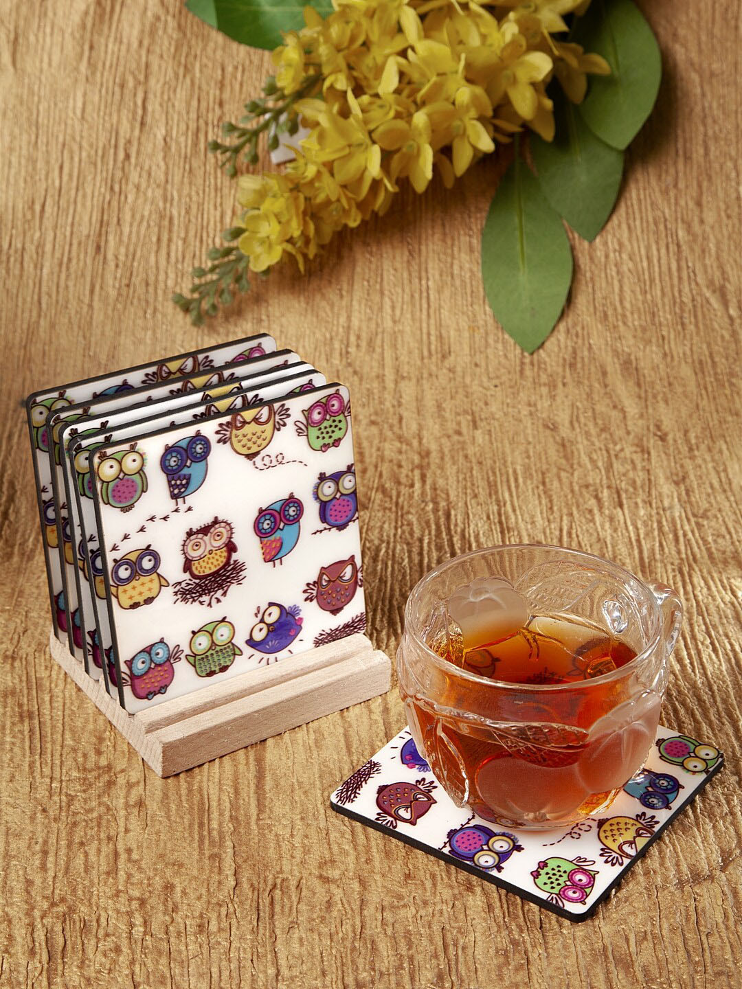 

Alina decor Set Of 6 Off-White & Purple Digital Print Coasters