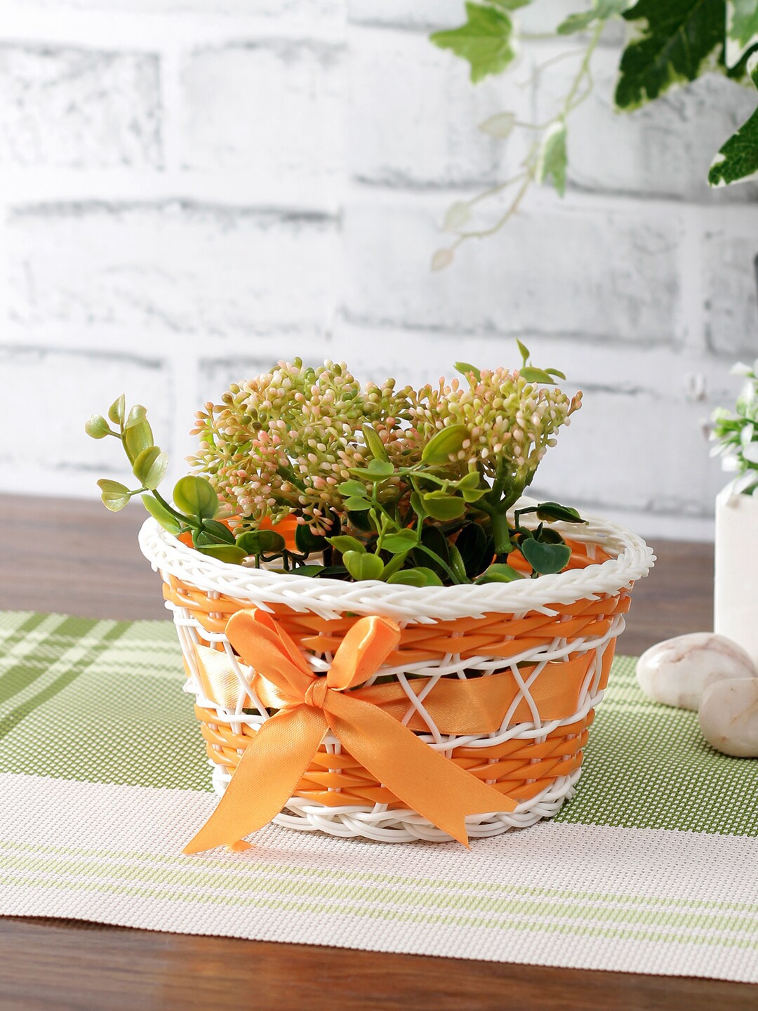 

Aapno Rajasthan Orange & White Self Design Multipurpose Basket