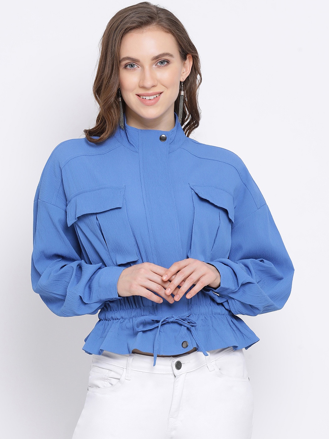 

Oxolloxo Women Blue Solid Tailored Jacket