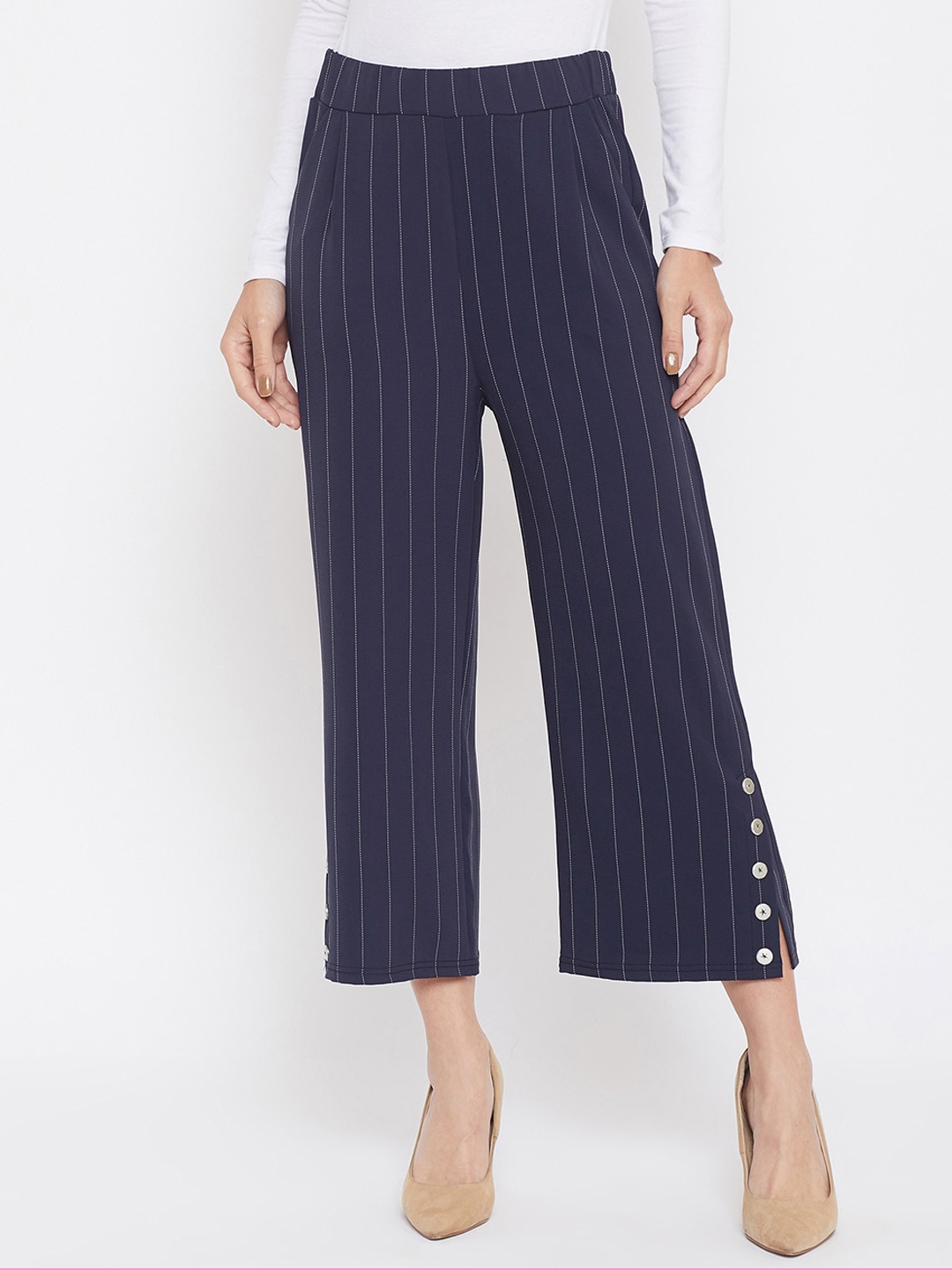 

Crimsoune Club Women Navy Blue & White Relaxed Regular Fit Striped Culottes