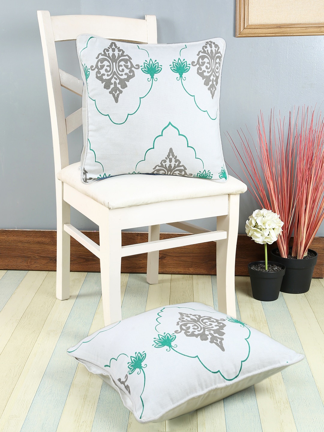 Soumya Grey Set of 2 Ethnic Motifs Square Cushion Covers