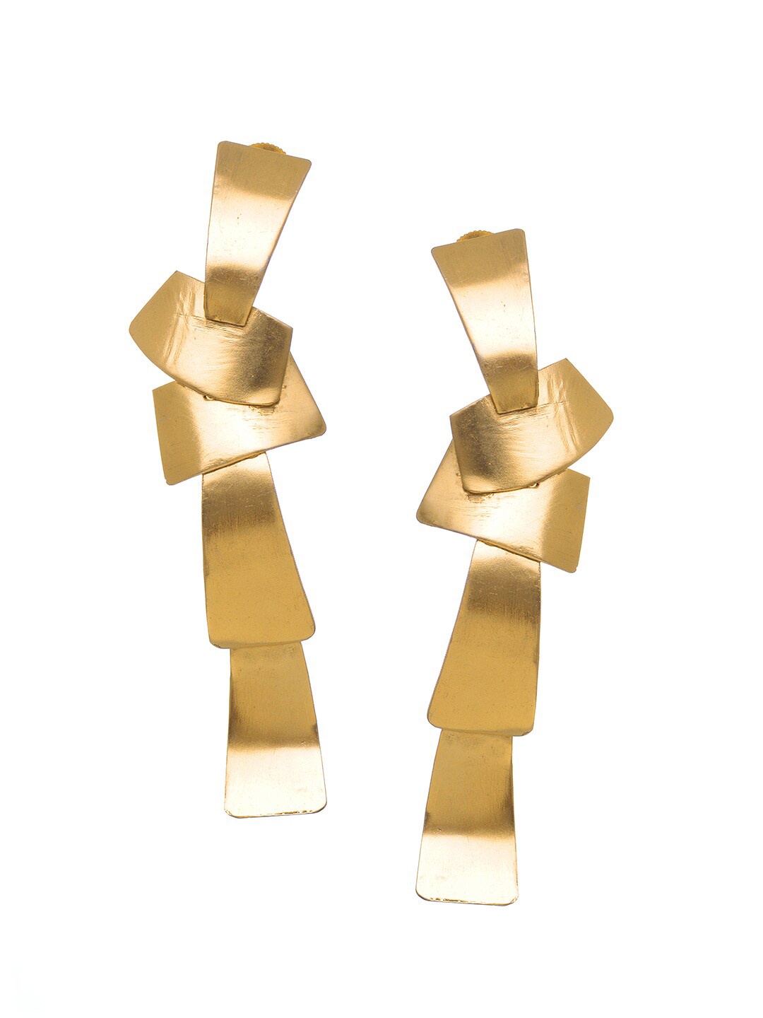INDYA Gold Plated Contemporary Drop Earrings