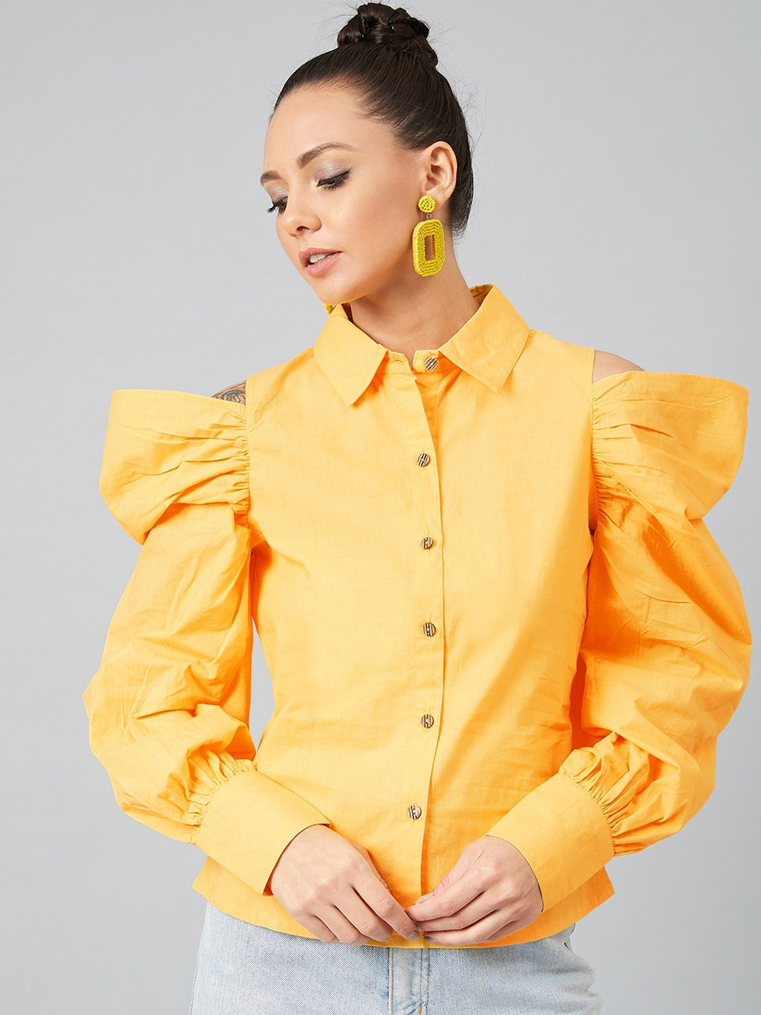 

Athena Women Yellow Solid Shirt Style Top