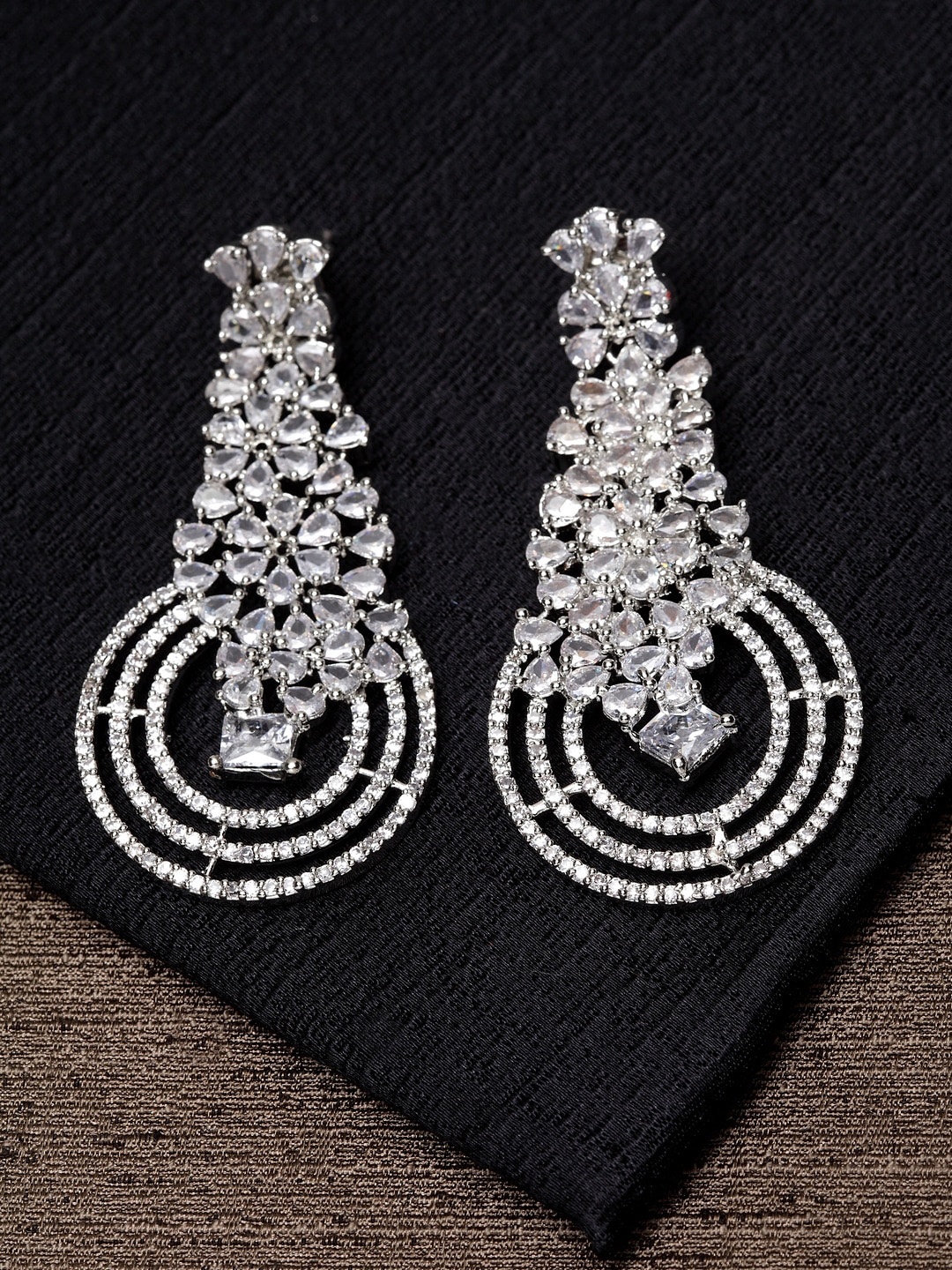 

Bhana Fashion Silver-Plated & White AD Circular Drop Earrings