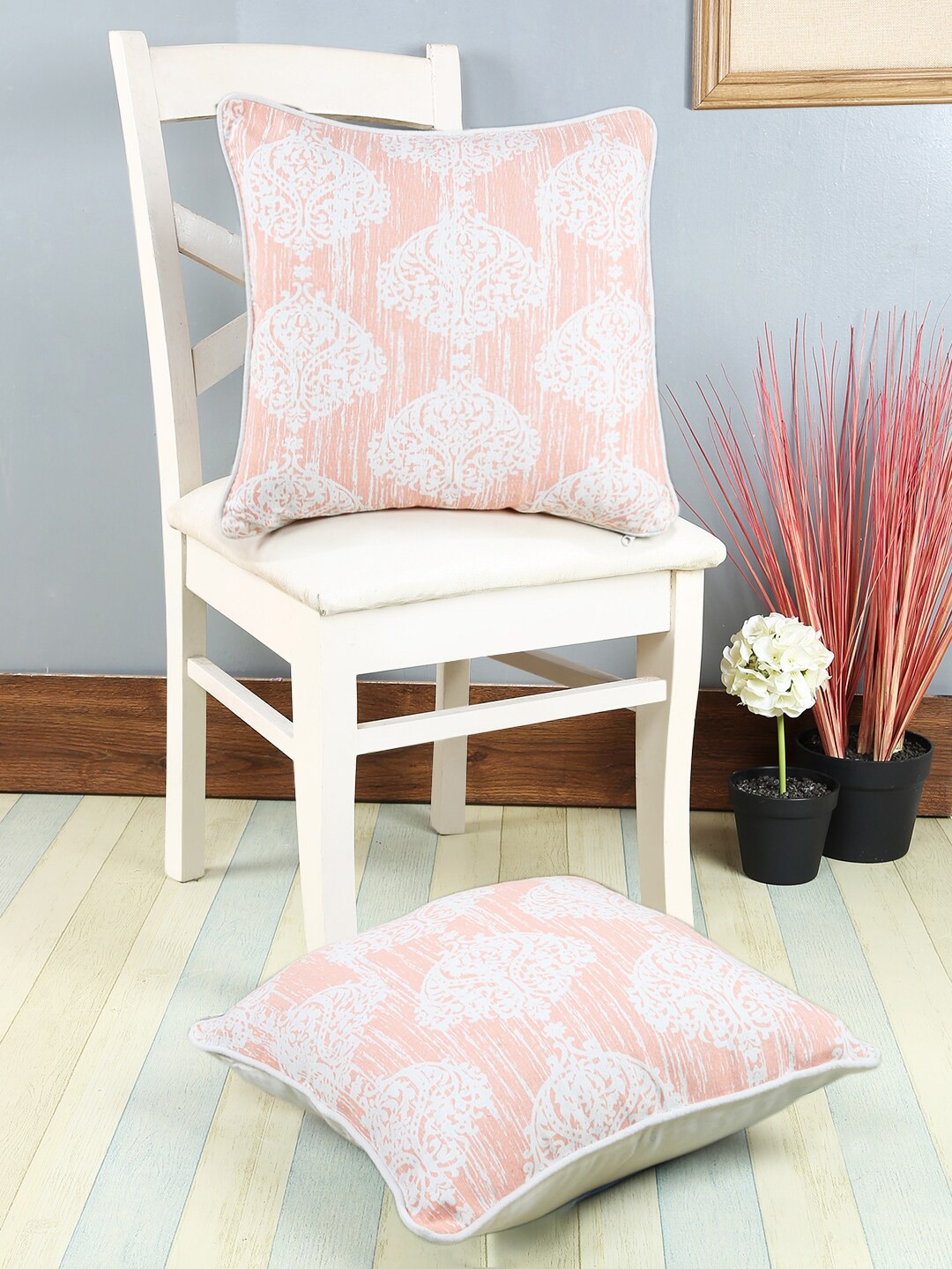 

Soumya Peach-Coloured Set of 2 Abstract Square Cushion Covers