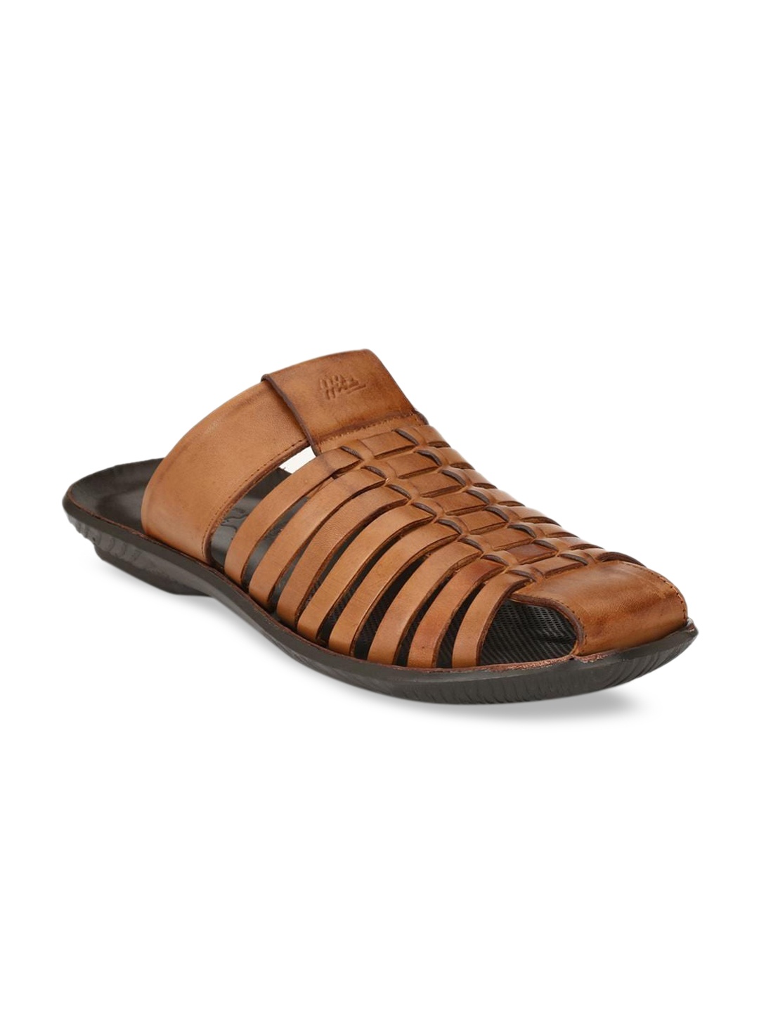 Hitz Men Tan Brown Leather Comfort Sandals