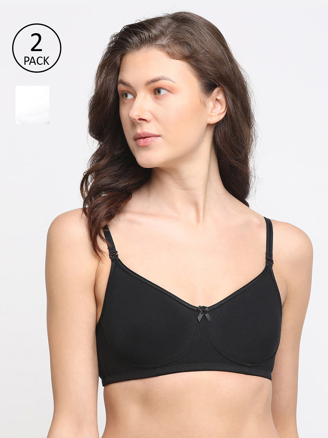 

DIXCY SCOTT Slimz Pack of 2 Solid Non-Wired Non Padded Everyday Bra K1-PR8854BR, Black