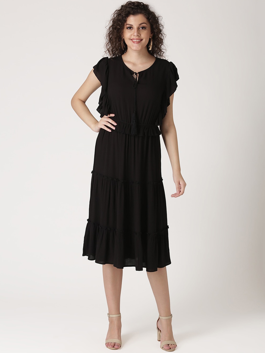 

DIVA WALK EXCLUSIVE Women Black Solid Fit and Flare Dress