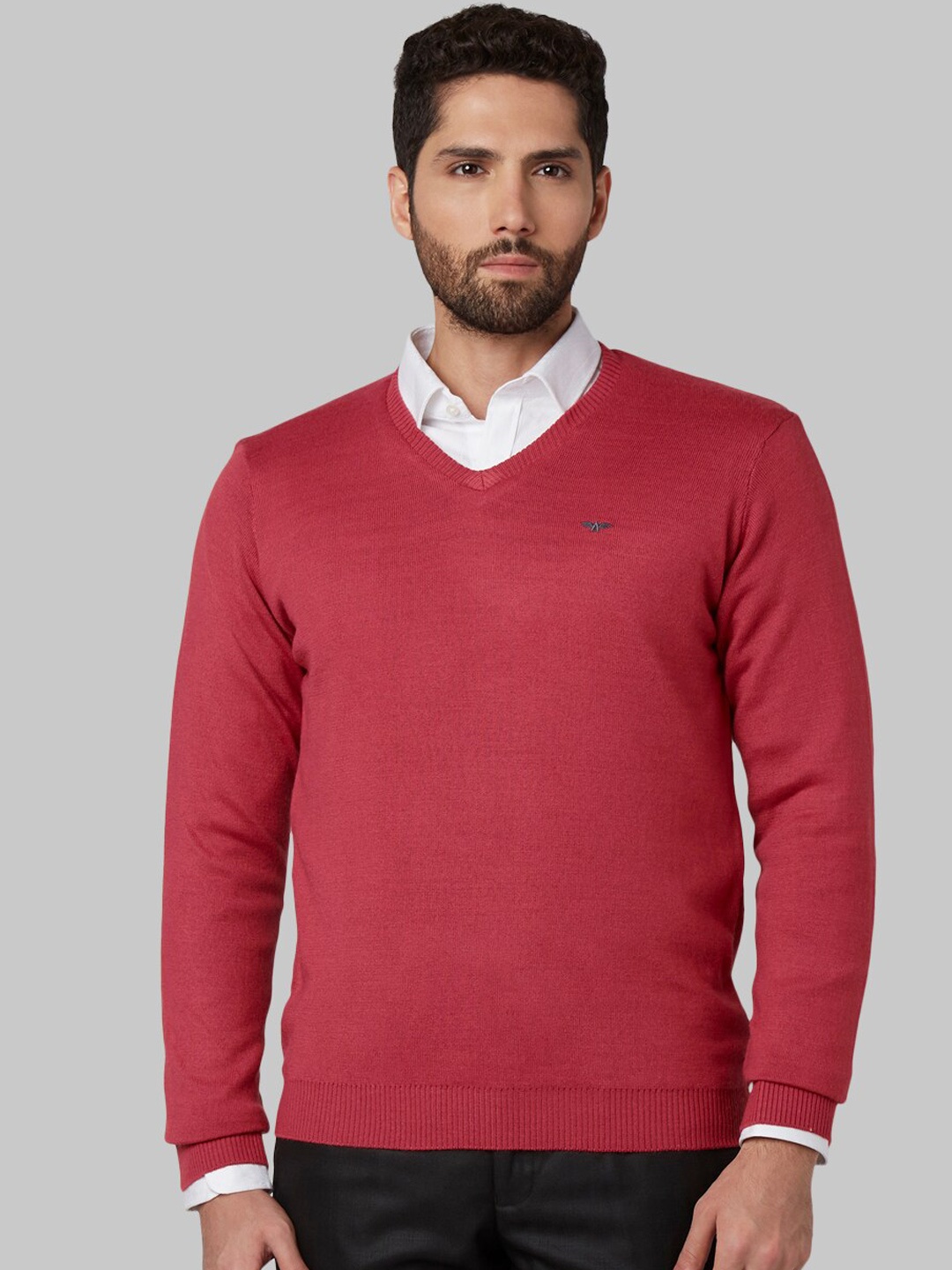 

Park Avenue Men Red Solid Pullover Sweater