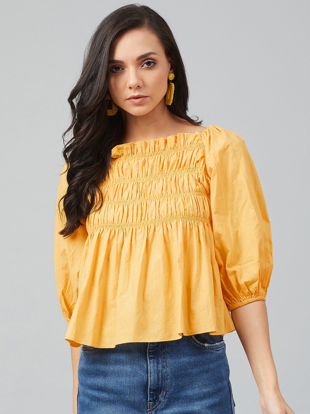 

Athena Women Yellow Solid A-Line Top