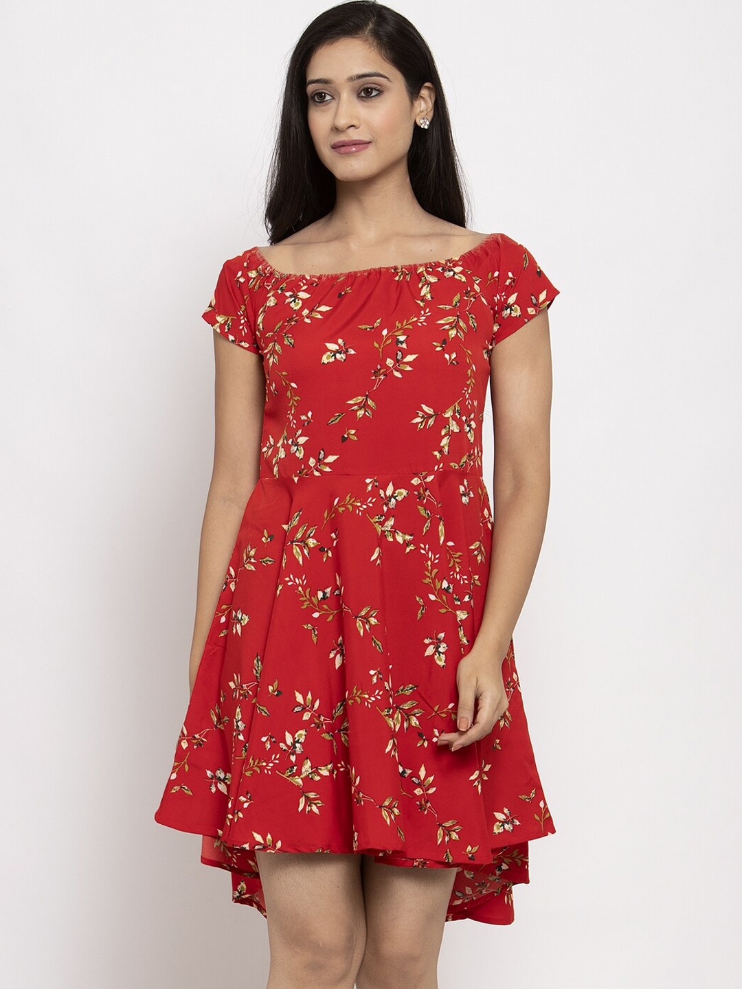 

Karmic Vision Women Red Printed Fit and Flare Dress