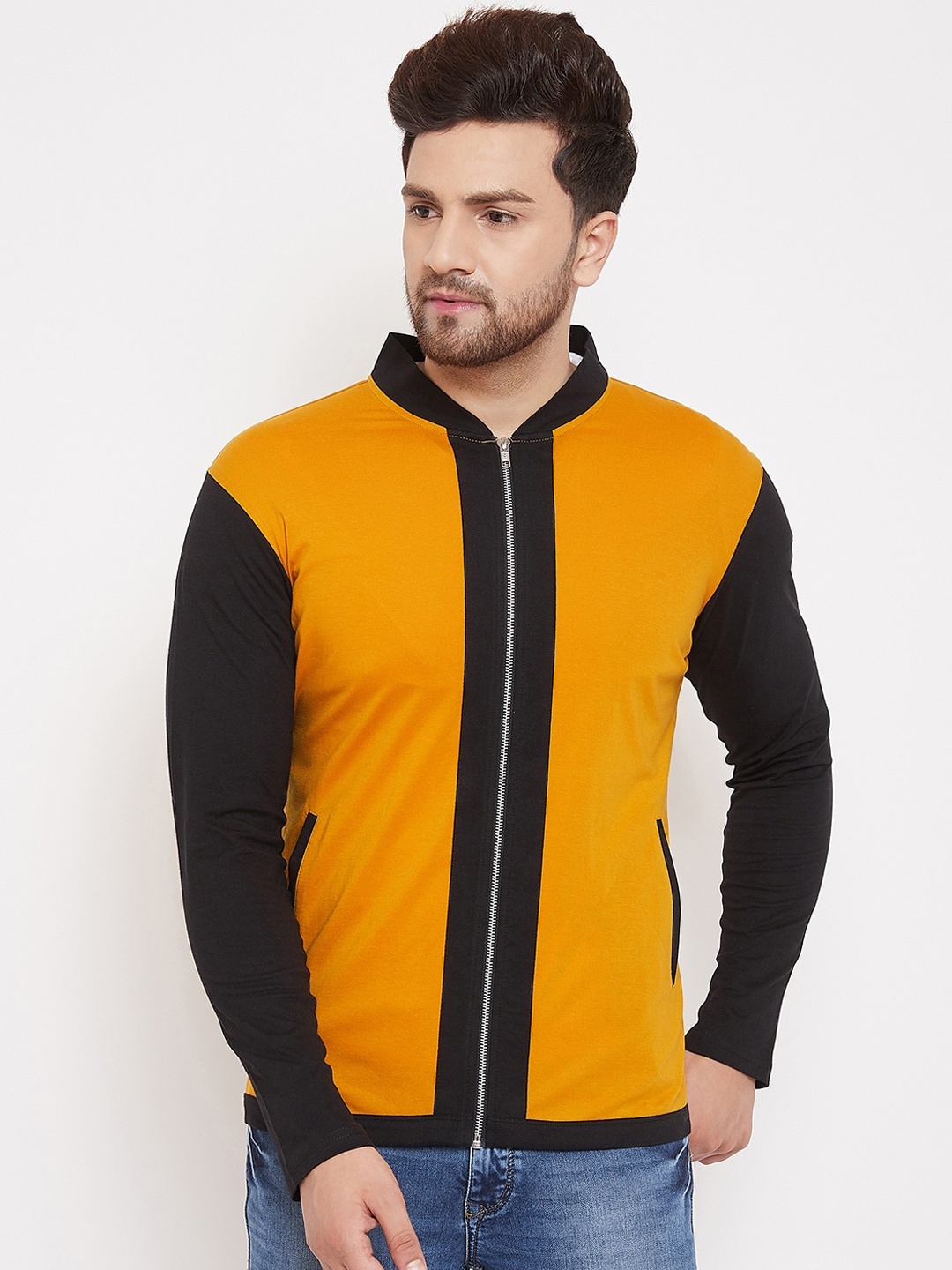 

Hypernation Men Yellow Colourblocked High Neck T-shirt