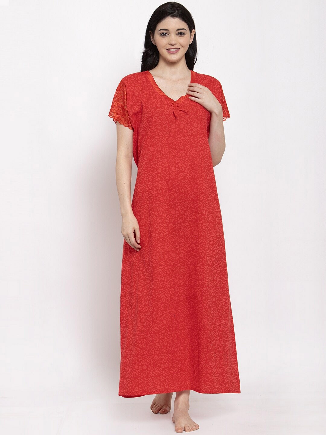 

Secret Wish Red Floral Printed Nightdress