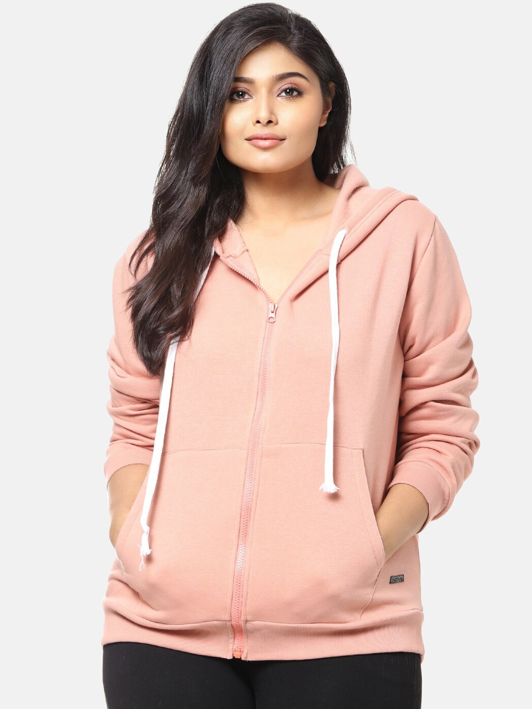 

Instafab Plus Women Pink Solid Hooded Sweatshirt