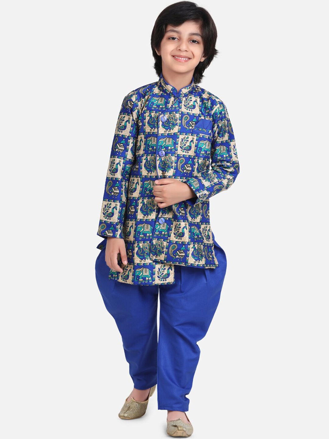 

BownBee Boys Blue & Beige Printed Sherwani Set