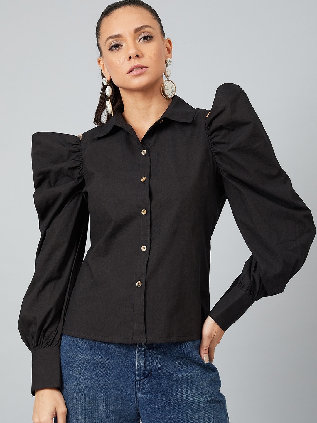 

Athena Women Black Solid Shirt Style Top