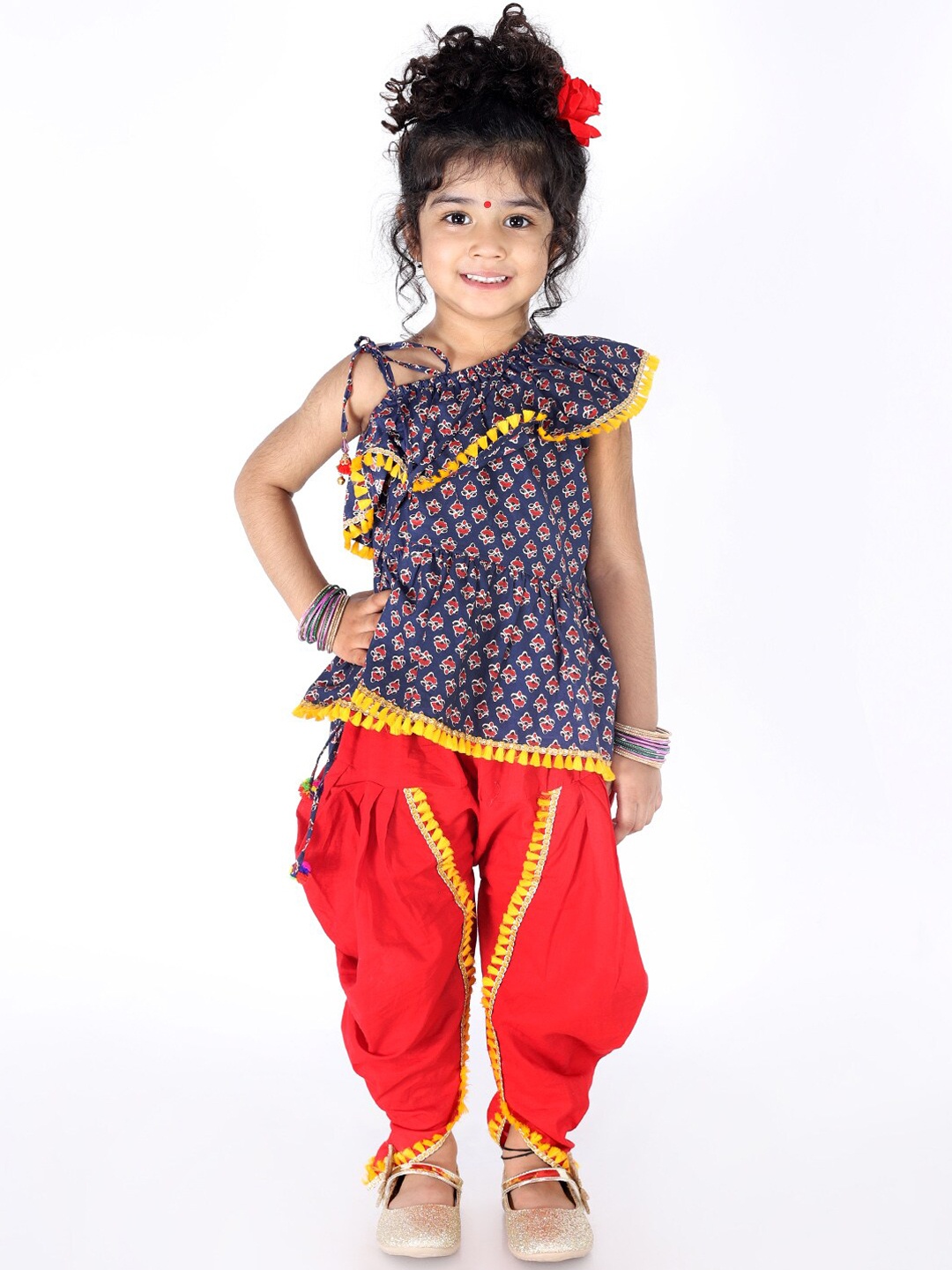 KID1 Girls Navy Blue & Red Printed Kurti with Dhoti Pants