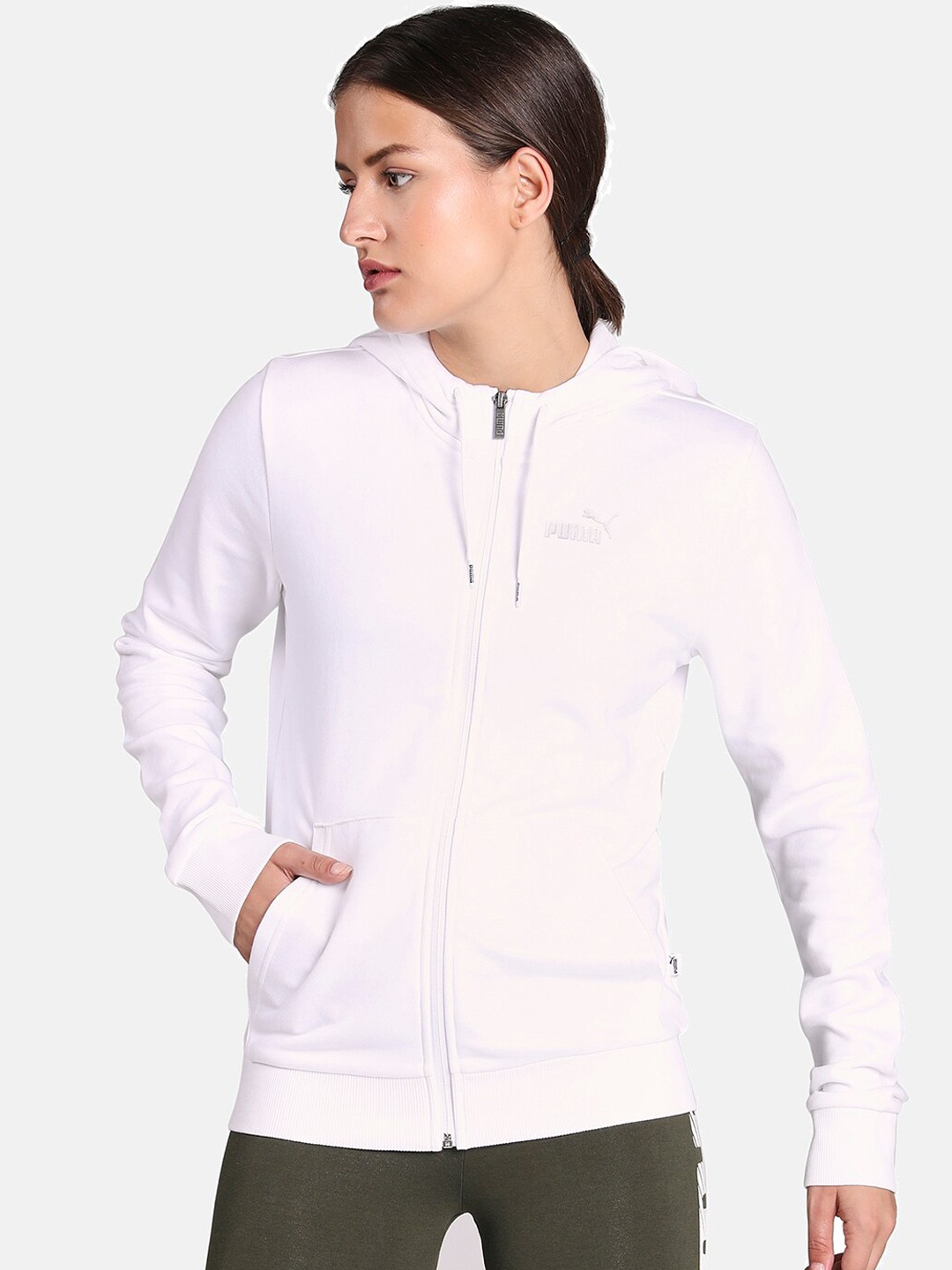 

Puma Women White ESS+ Metallic Full Zip Hoodie