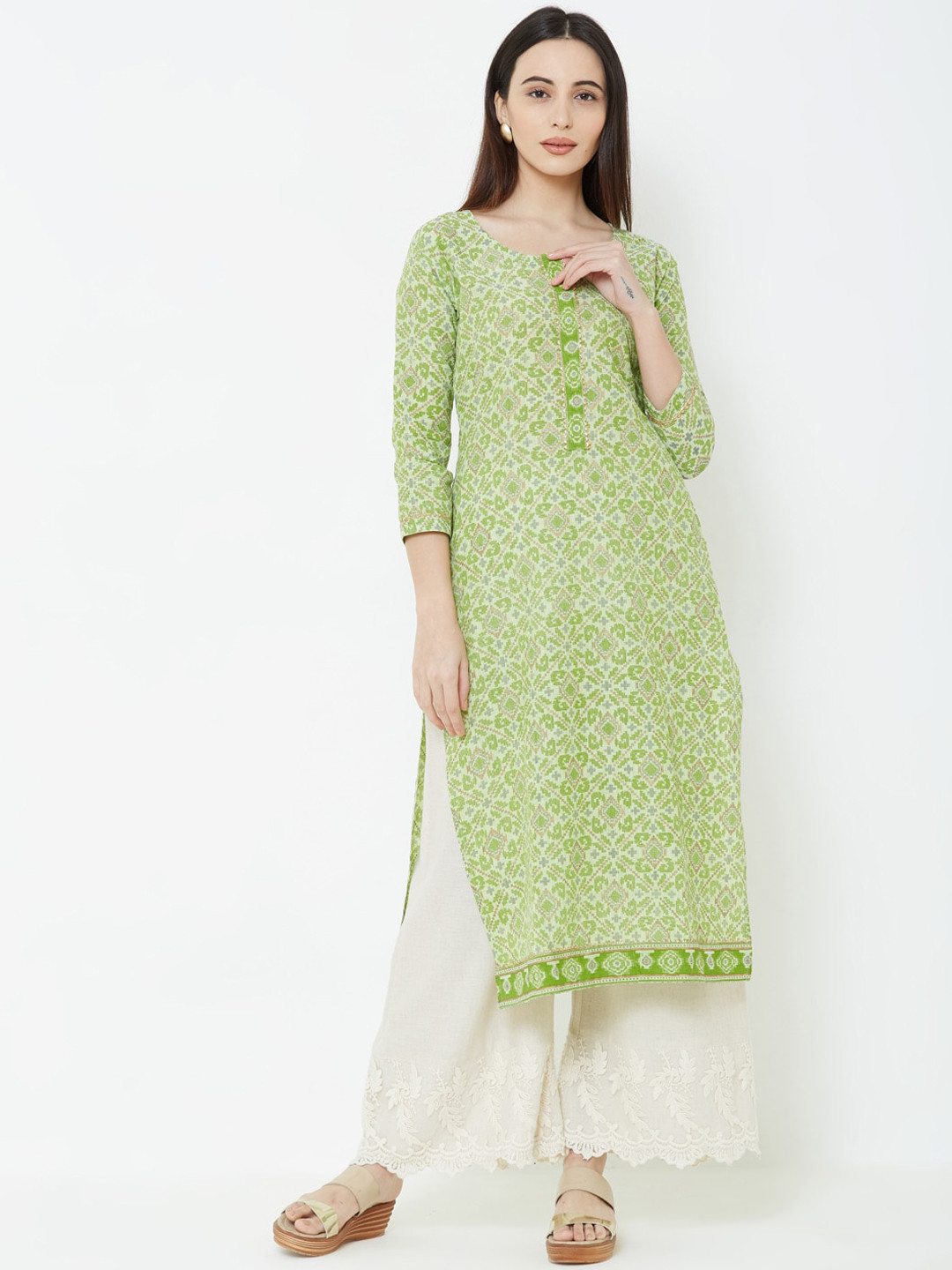 

FASHOR Women Green Printed Straight Kurta