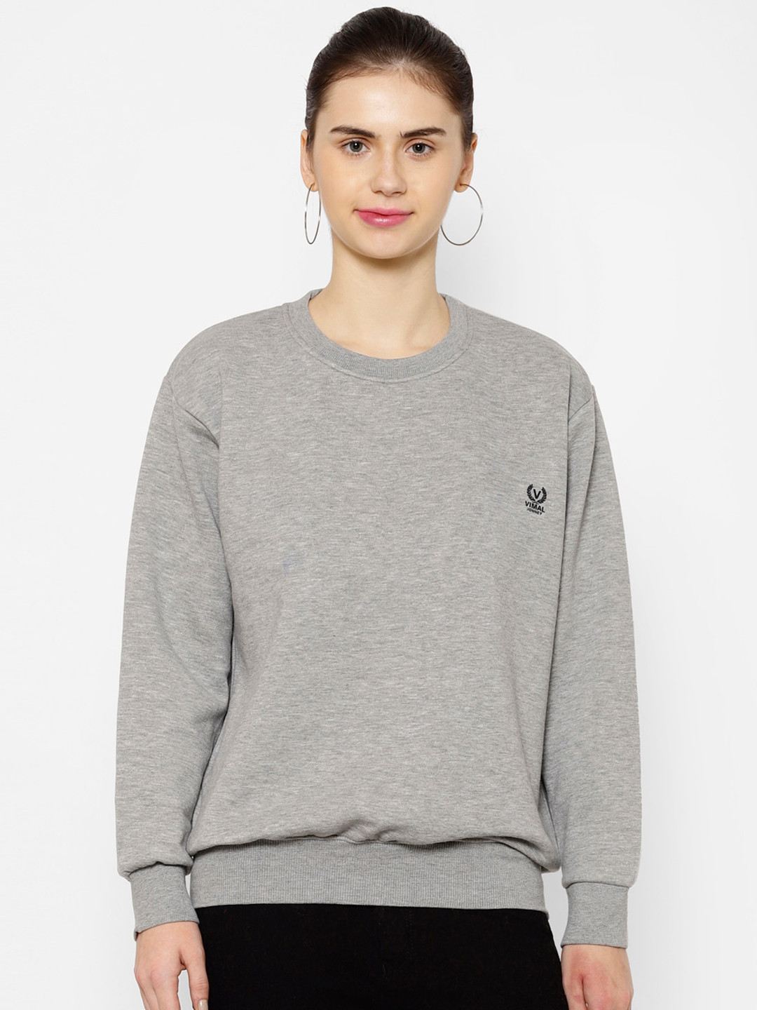 

VIMAL JONNEY Women Grey Solid Sweatshirt