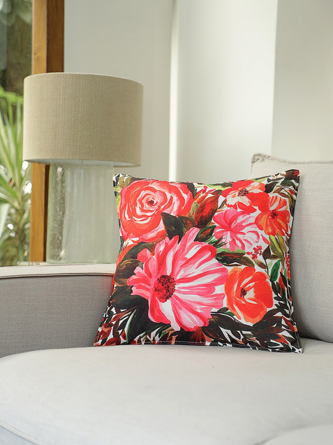 

BLUE BOAT Pink & Off-White Single Floral Square Cushion Cover