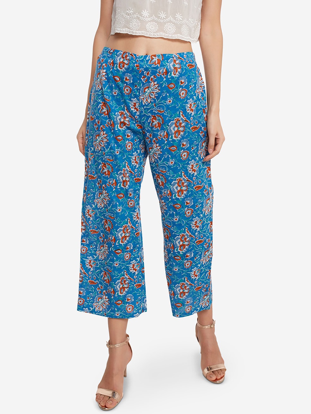 

Desi Weavess Women Blue Printed Straight Palazzos