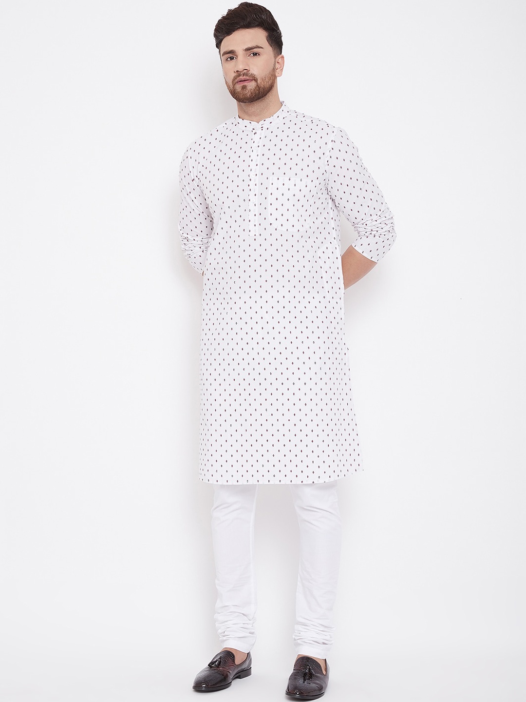 

even Men White & Red Printed Straight Kurta