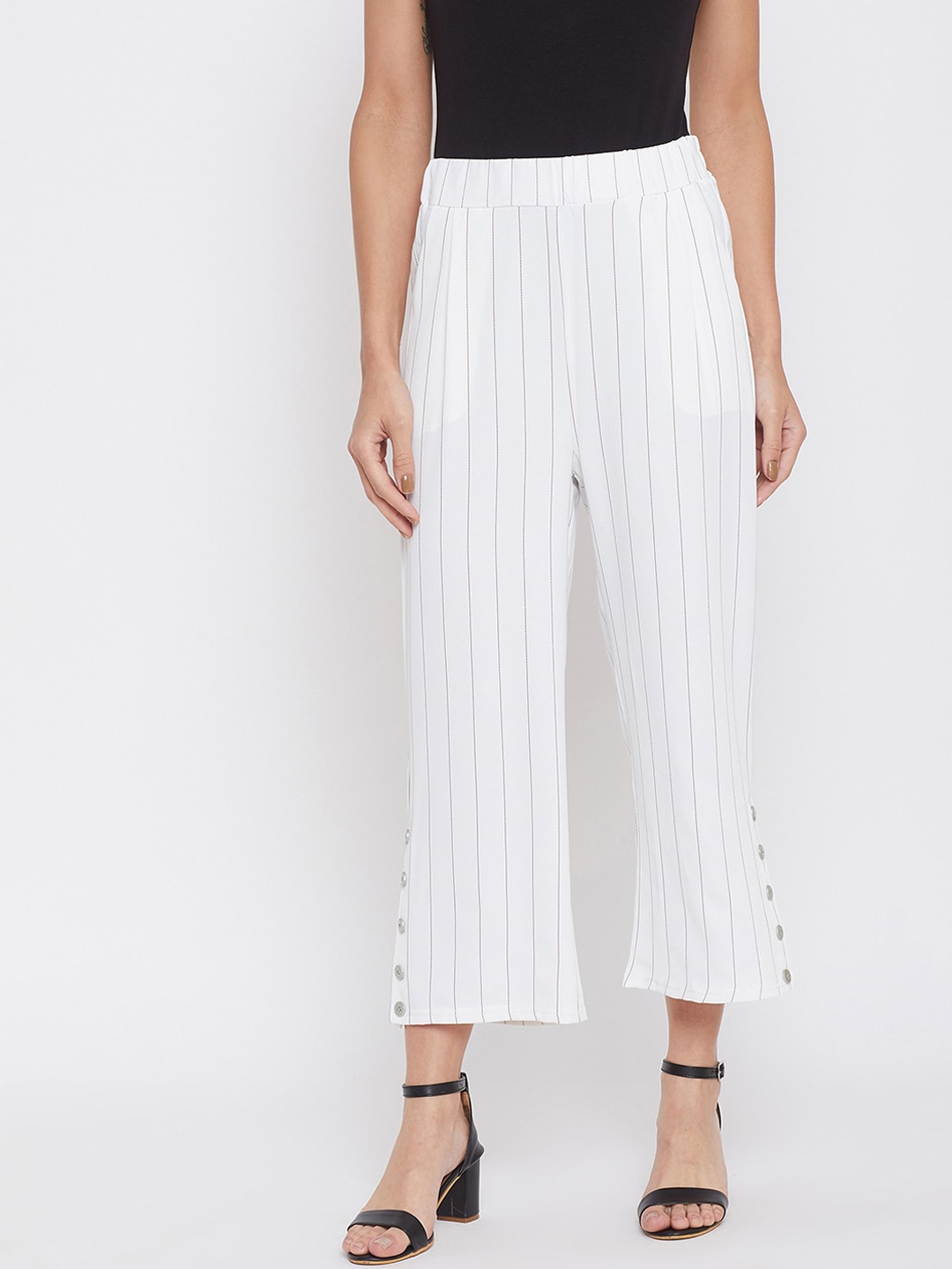 

Crimsoune Club Women White Relaxed Regular Fit Striped Culottes