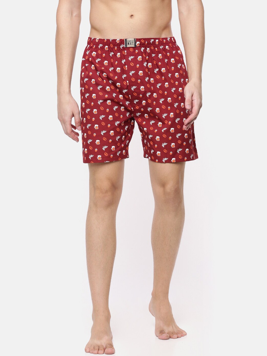 

Force NXT Men Printed Super Combed Cotton Boxers, Red