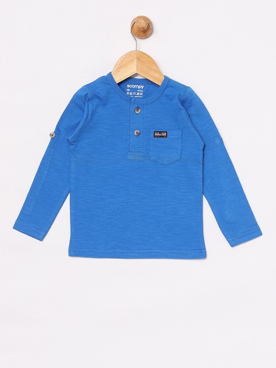 

SCAMPY Boys Blue Solid Henley Neck T-shirt