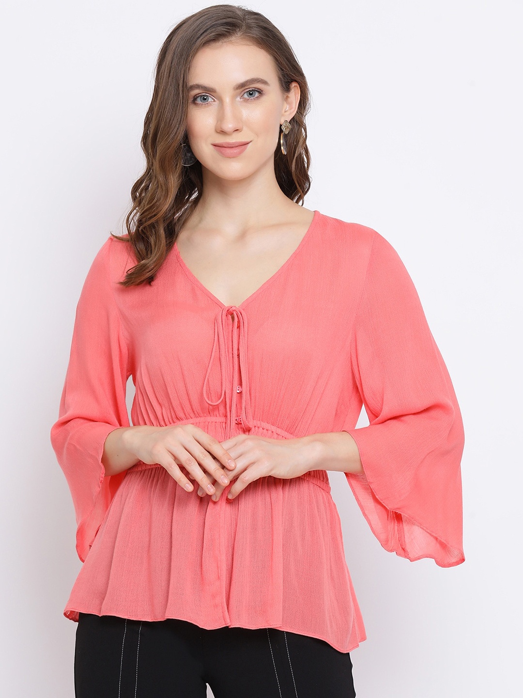 

Oxolloxo Women Coral Pink Solid Empire Top