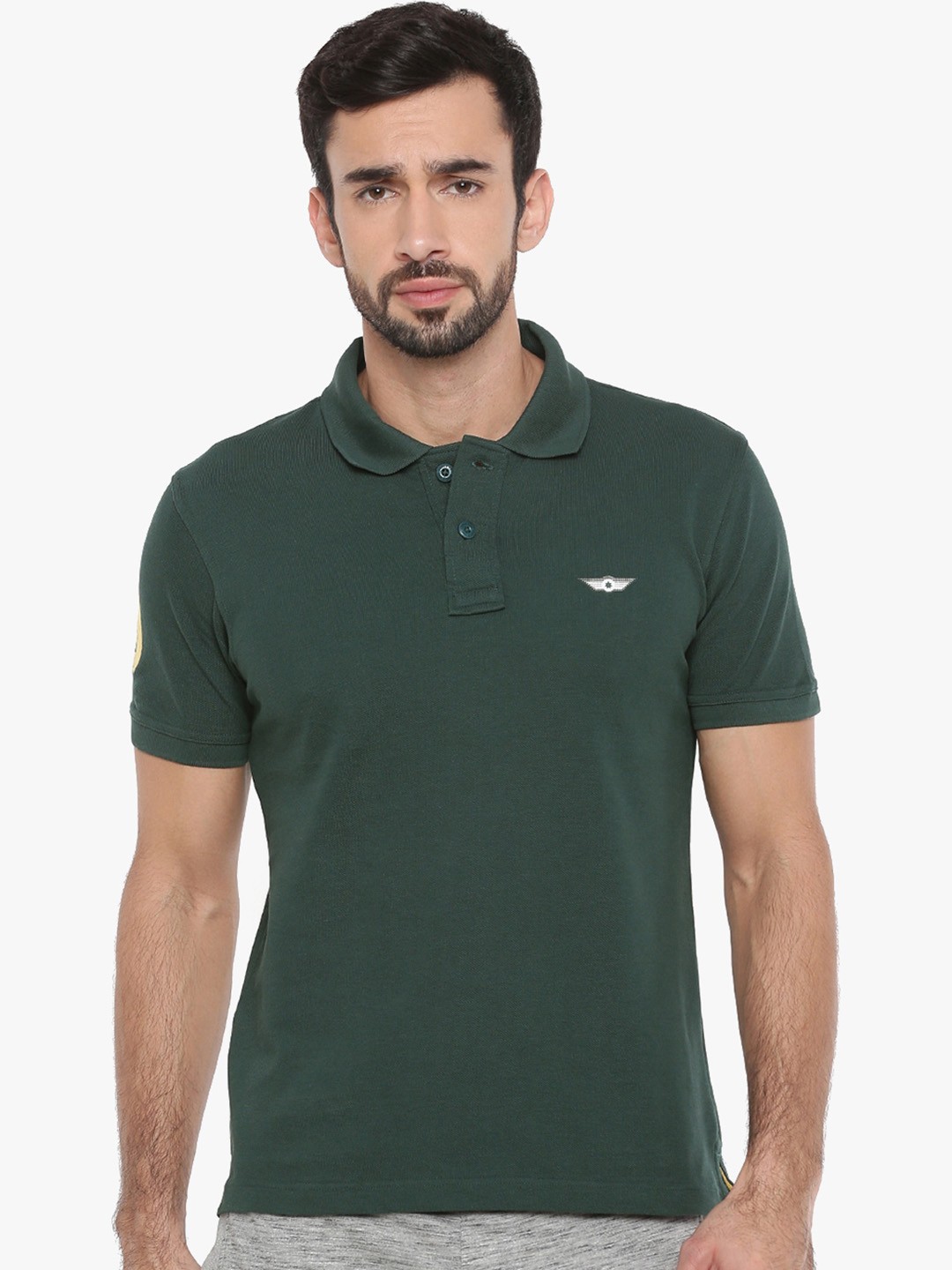 

Force NXT Men Green Solid Polo Collar T-shirt