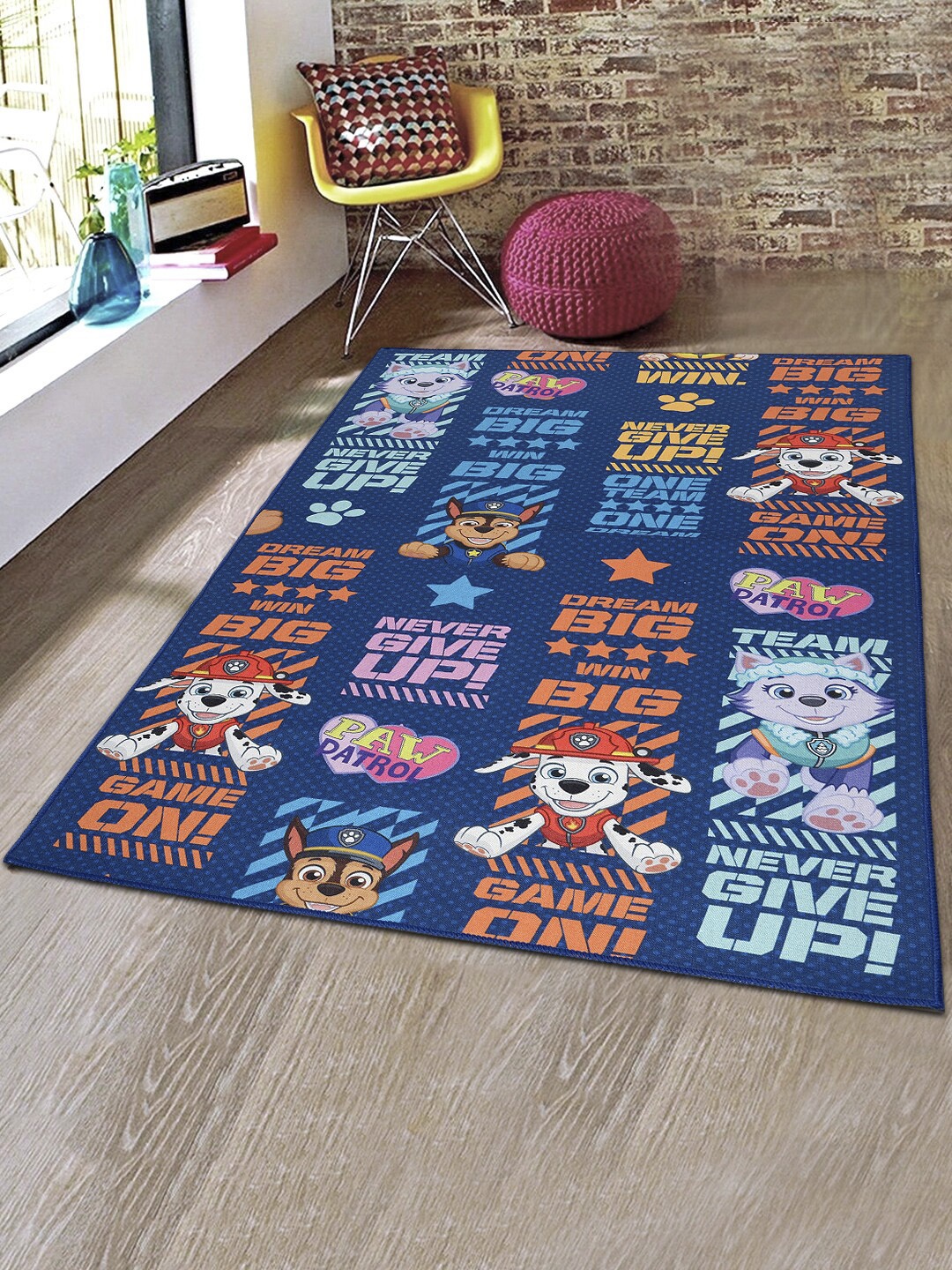 Saral Home Blue & Orange Paw Patrol Pups Printed Anti-Skid PP Dhurrie