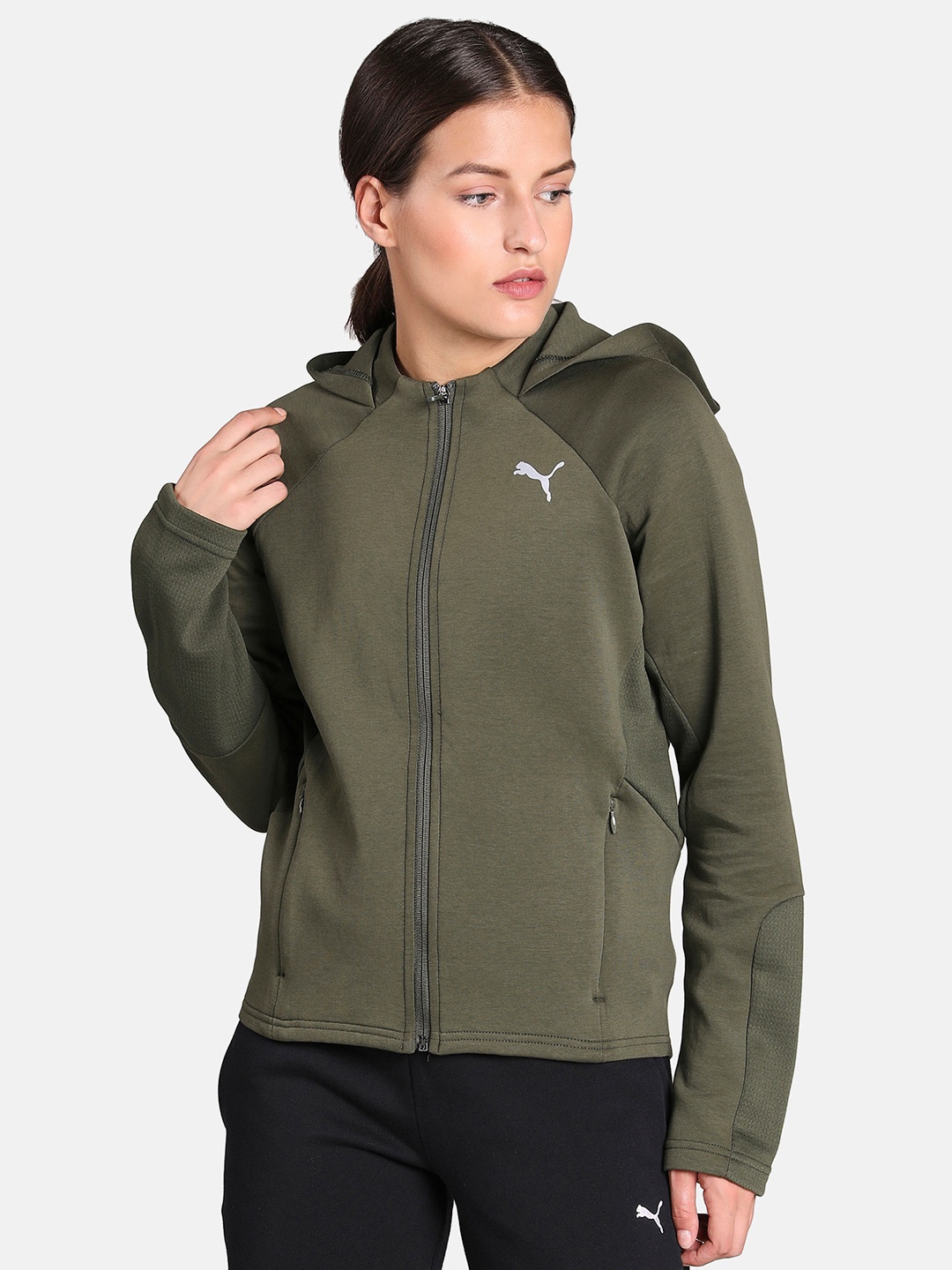 

Puma Women Green Solid Evostripe Full-Zip Hoodie