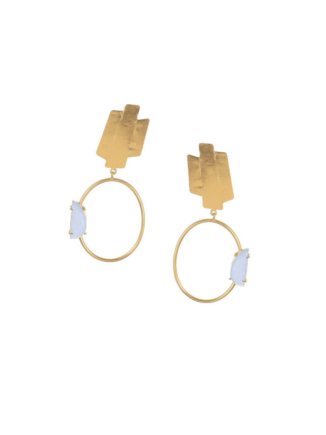 

INDYA Gold-Plated & White Rhinestone Circular Drop Earrings