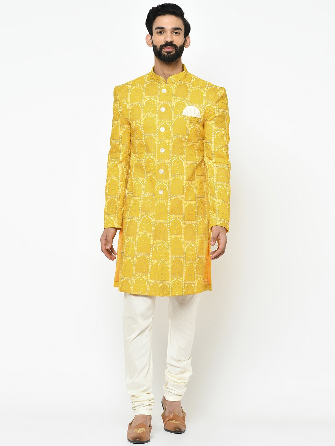 

KISAH Men Yellow & White Sherwani Set