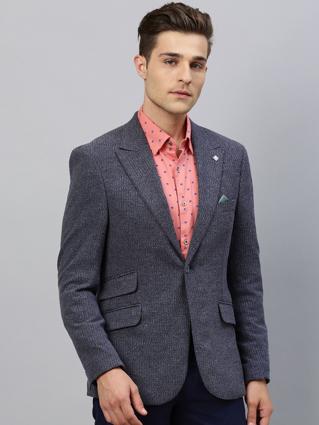 

RARE RABBIT Men Grey Self-Design Single-Breasted Casual Blazer