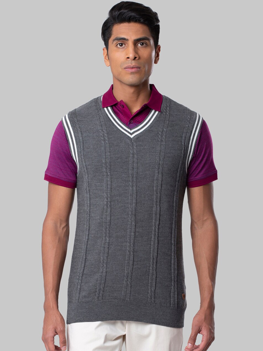 

Raymond Men Grey Striped Sweater Vest