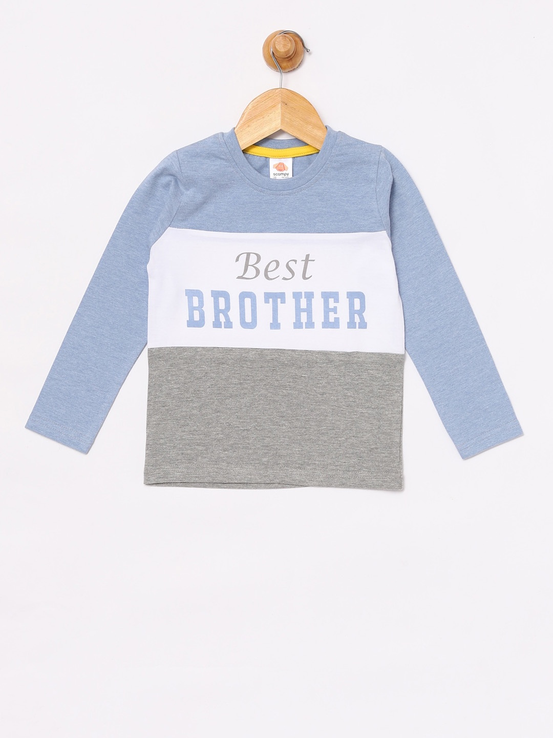 

SCAMPY Boys Blue & Off-White Colourblocked Round Neck T-shirt